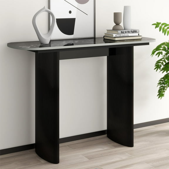 SHYFOY Black Console Table Solid Wood Entryway Table