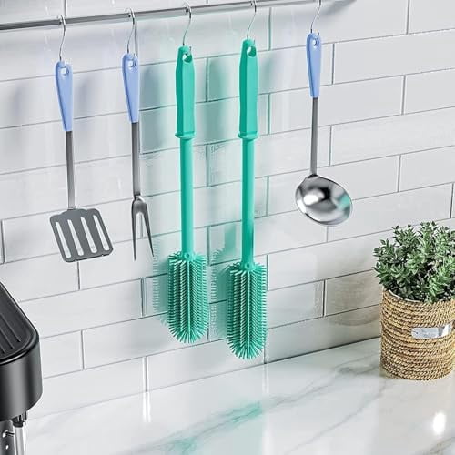 Long Silicone Bottle Cleaning Brush | 2 Pack| 16”+13”Water Bottle Brush Cleaner Brush for Hydro Flask,Glassware,Vacuum Sports Bottle&Vases,Silicone Water Bottle Cleaner Brush for Narrow Neck