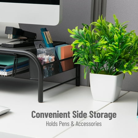 Mind Reader - Monitor Stand, Ventilated Laptop Riser, Paper Tray, Storage, Office, Metal Mesh, 20"L x 11.5"W x 5.5"H - Black