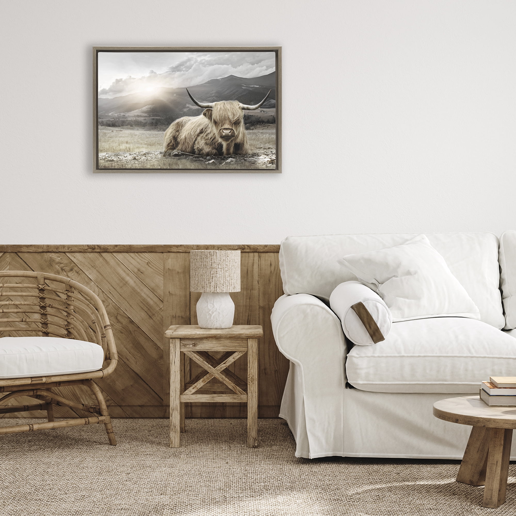 Stupell Industries Cattle Resting in Morning Sun Brown Framed Floater Canvas Wall Art, design by CAD Designs
