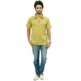 thumbnail image 6 of Atasi Men's Short Sleeve Beige Cotton Kurta Collar Shirt Indian Casual Clothing-Small, 6 of 7