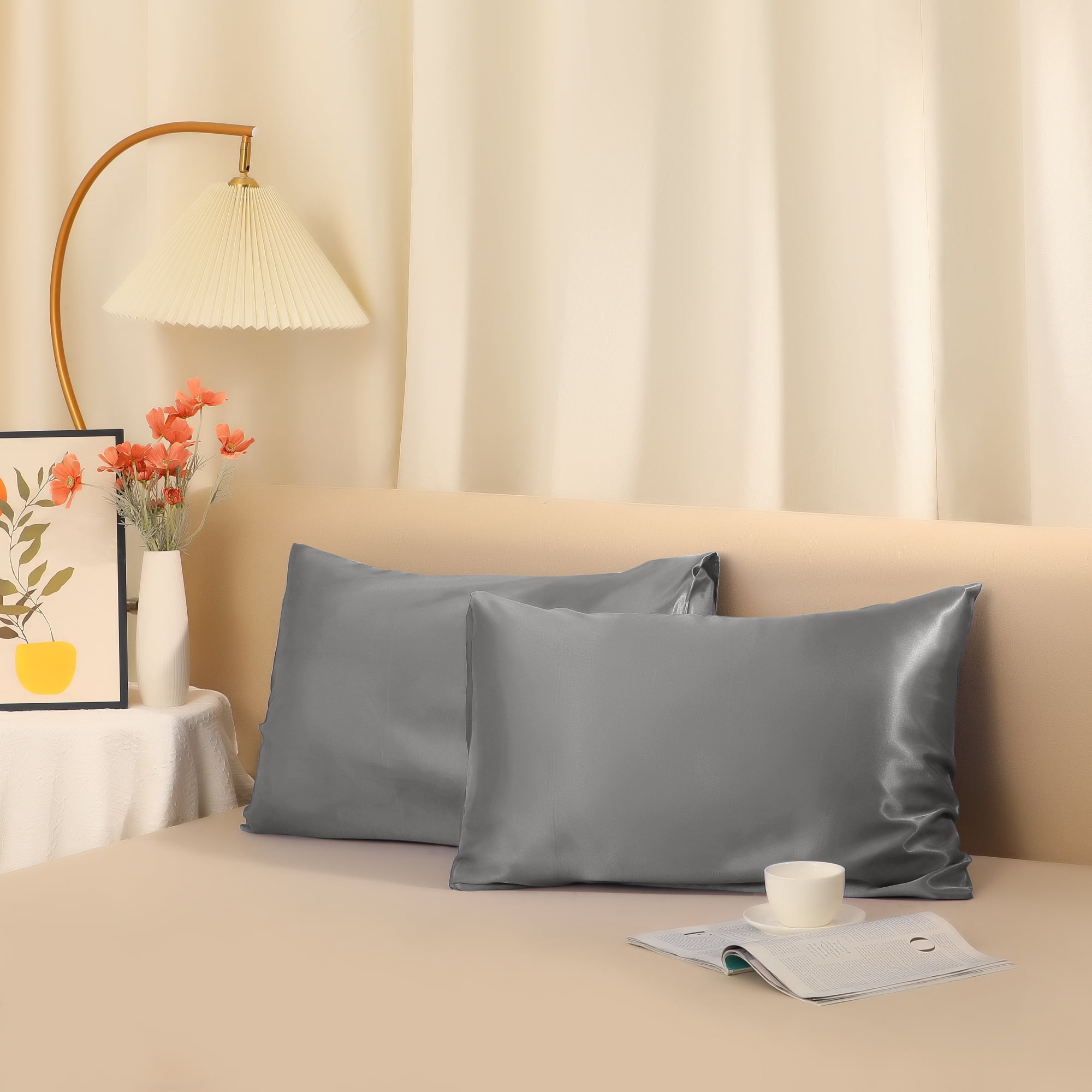 Unique Bargains Soft and Durable Envelope Closure Satin Pillowcase (2 Count) Dark Gray Standard