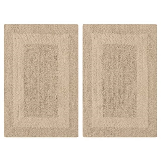 cotton craft 2 piece reversible step out bath mat rug set 17x24 linen