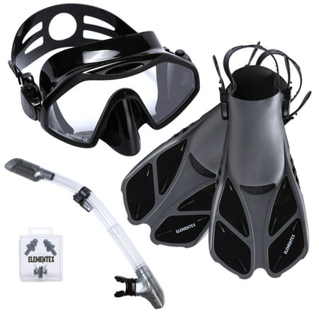 ELEMENTEX Scuba Diving Mask and Dry Snorkel Set with Trek Fins - Large / (Best Prescription Dive Mask)