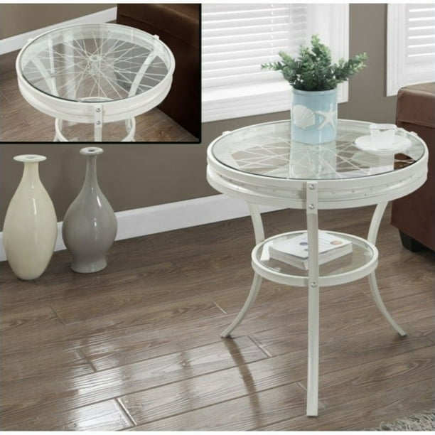 Monarch Accent Table in Antique White with Tempered Glass