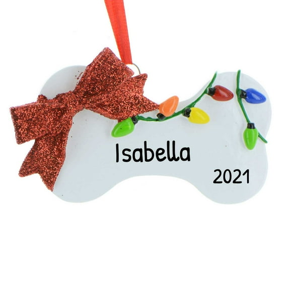 Ornaments by Elves Personalized Dog Bone Tangled in Lights with Red Bow Ornament 2024 Decor .25lbs