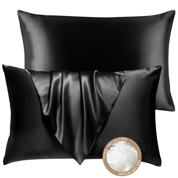 Juego de 2 Almohadas King Size BHZ de Plumas y Plumón de Ganso con Fundas de Satén