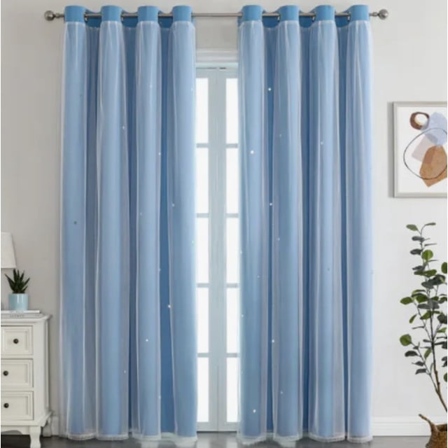Cortina Estrellas Blackout Opaca 132 X 214 Cm Cuarto Sala 1 Modelo Azul