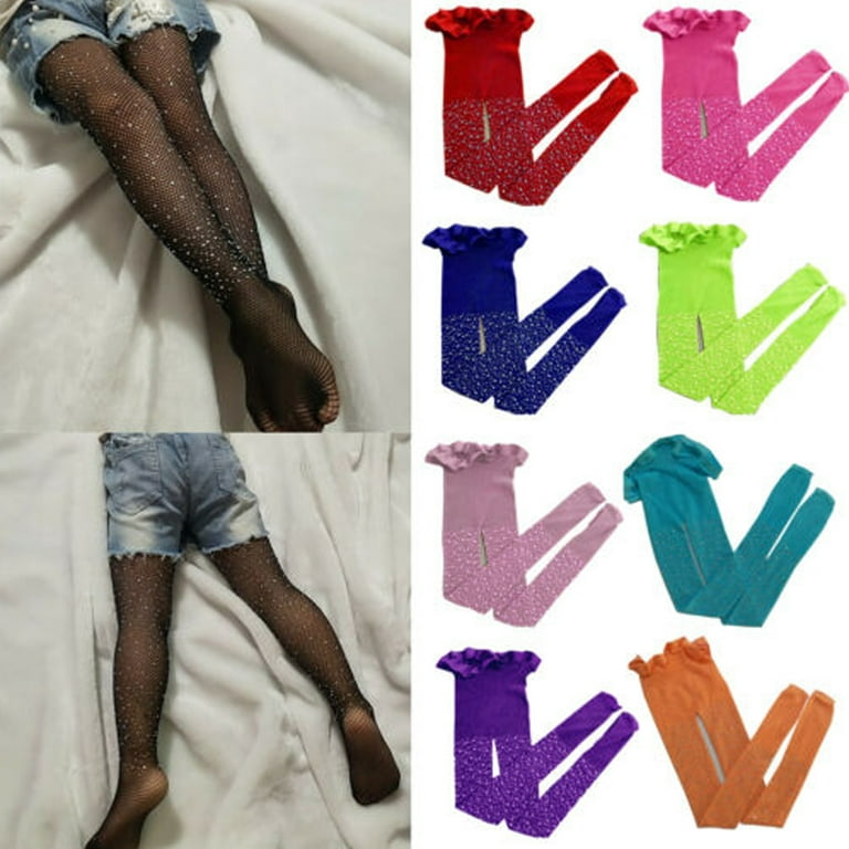 Sunisery Toddler Kids Girls Fishnet Stockings Glitter Tights Sparkle  Legging Mesh Fancy Sock Fashion Outfits with Rhinestone 