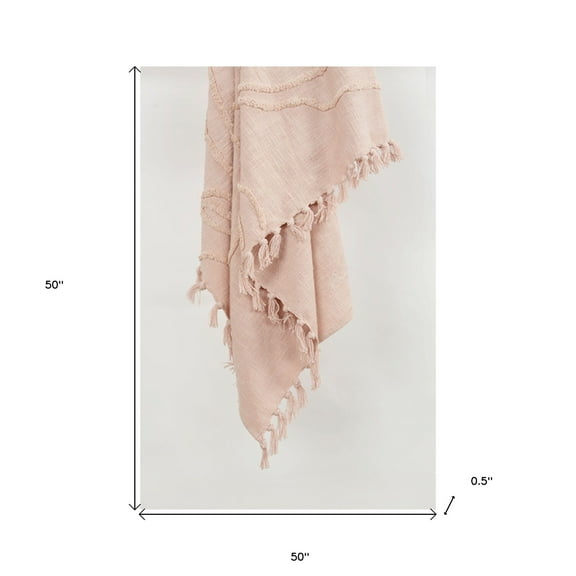 HomeRoots 518835 Blush Woven 100 Percent Textured Cotton Floral Throw Blanket