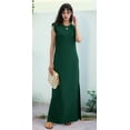 thumbnail image 5 of Women Summer Round Neck Casual Loose Split Wrinkle-Free Long Maxi Vacation Dress with Pockets Dark Green M, 5 of 9