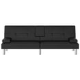thumbnail image 6 of vidaXL Modern Solid Print Faux Leather USB Sleeper with Cup Holders and Cushions, Black, 6 of 10