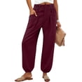thumbnail image 2 of Hurxie Womens Baggy Wide Leg Pants Casual Elastic Waisted Palazzo Harem Pants with Pockets Wine,S, 2 of 8