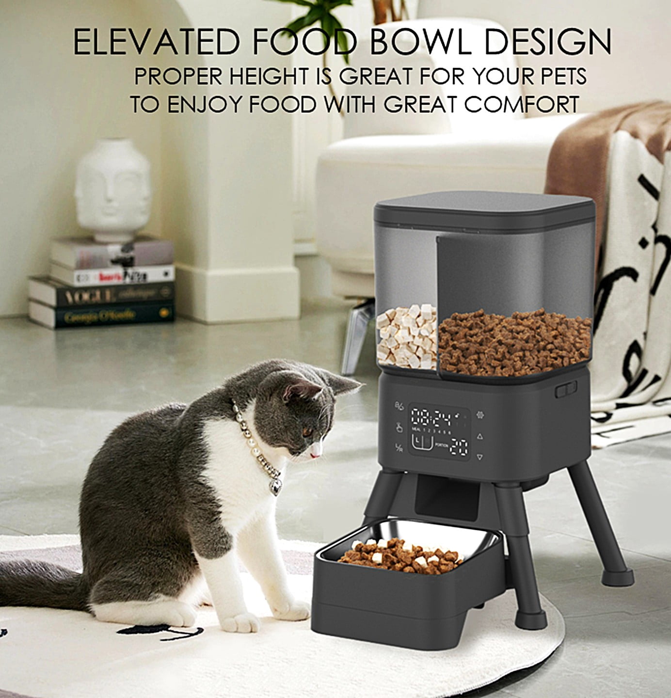 Programmable Automatic  Dry Food Feeder for Cats  & Dogs with Stainless Steel Bowl, 4L