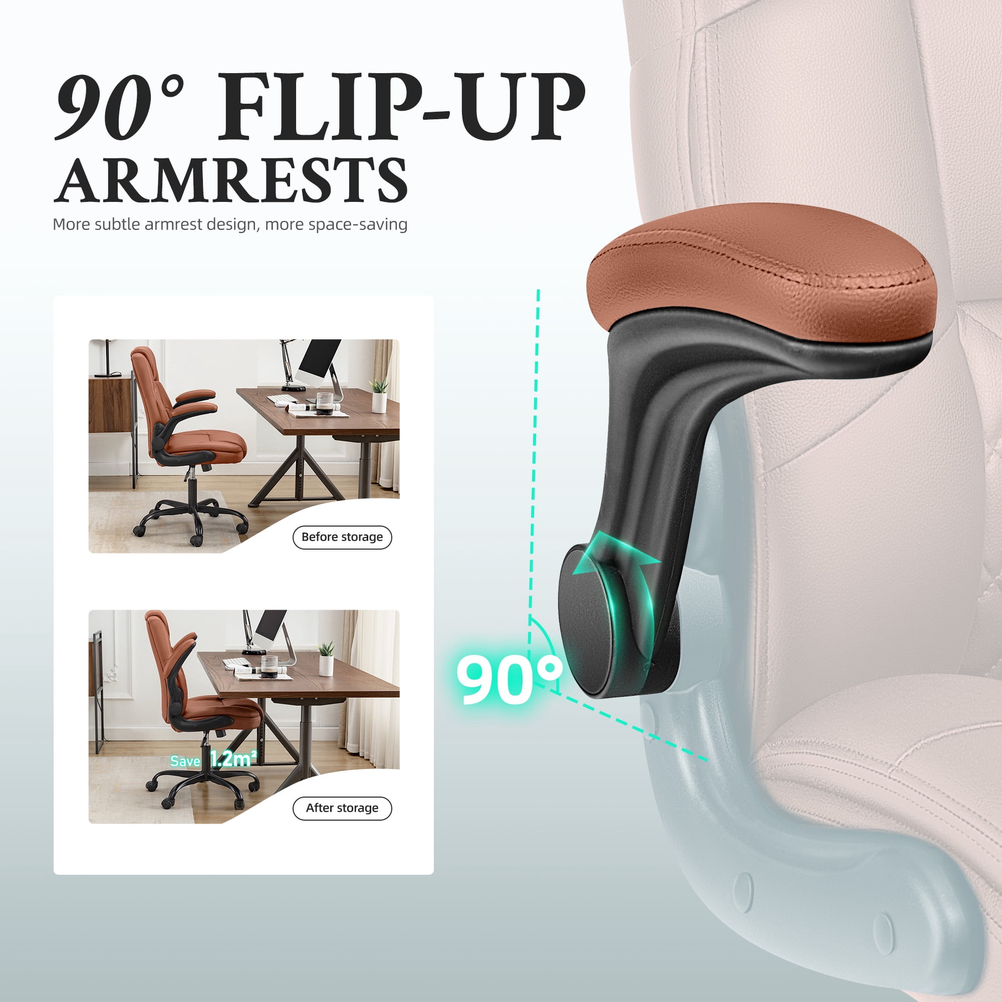 ALLGOD Leather Office Chair 400lbs, Ergonomic Desk Chairs with Back Support, Computer Chair with Wheels and Adjustable Armrest for Home Office, 360°Swivel Free, Brown