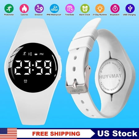 Fitness Pedometer Watch No Bluetooth No App IP68 Waterproof Watch for Women/Kids, Digital Watch with Alarm Clock Timer Step Counter