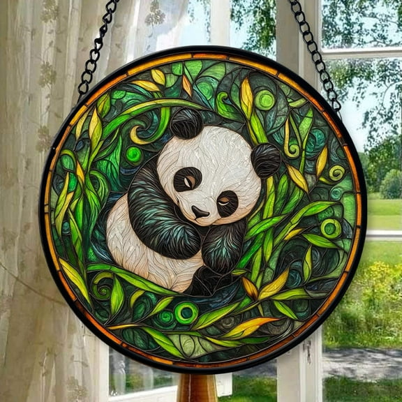 Boho Panda Among Bamboo Ornament Suncatcher Window Hanging Home Decor Garden Halloween Christmas Wedding Housewarming Gifts, 2025, 2025, Holiday Decoration, Seasonal Keepsake,