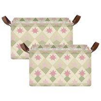 Yayeee Foldable Storage Basket for Shelves with Handles Set of 2 Waterproof Cloth Bins, Pastel Green Geometric
