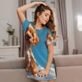 thumbnail image 3 of Pofeuu Blue Sky Cloud Puppy Print Women's Loose Fit Short Sleeve Nightgown, Comfortable Sleep Dress for Women, Casual Lounge Sleepwear, Soft Cotton Sleep Dress, 3 of 6