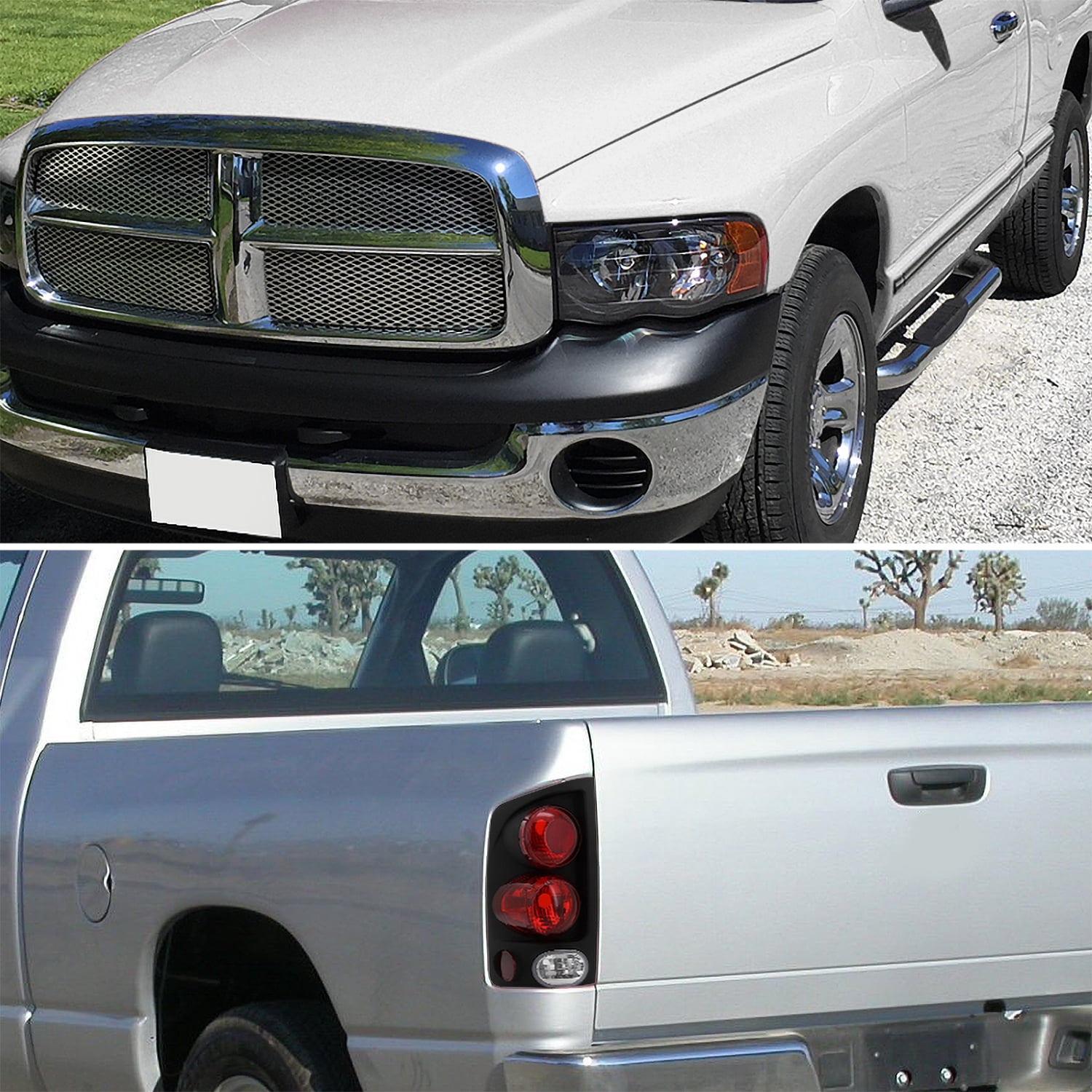 Spec-D Tuning Crystal Black Headlights + 3D Style Tail Lights for 2002-2005 Dodge Ram 1500 2003-2005 2500 3500 Left + Right Pair