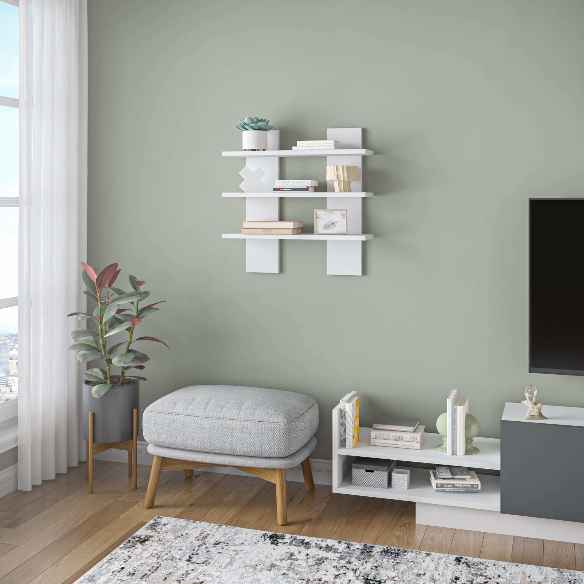 Ada Home Decor Furniture 19.7" 3 Tier White Waco Modern Wall Shelf