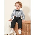 thumbnail image 6 of CARETOO Baby Boy Clothes Suits Outfit Long Sleeve Suspender Pants Bowtie Beret Hat Wedding Set 3-18M, 6 of 18