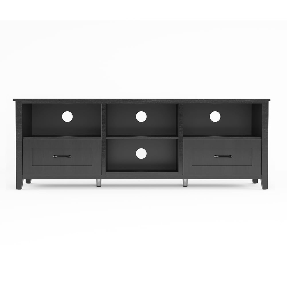 Kadyn 70.08 Inch Length Black TV Stand, Media Console Cabinet Entertainment Center with 2 Drawers and 4 High-Capacity Storage Compartment, Modern TV Stand for 60" TV
