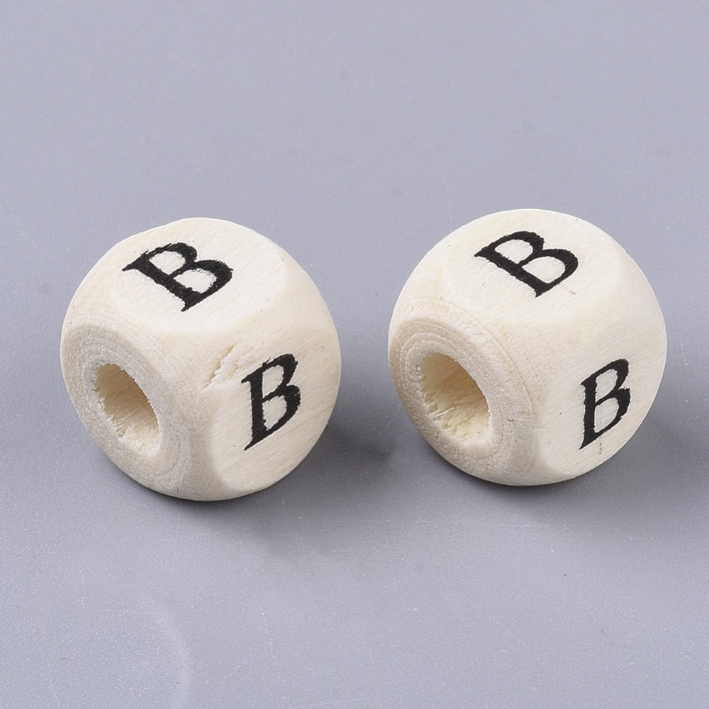 Printed Natural Wood Beads Horizontal Hole Cube with Initial Letter PapayaWhip Letter.B 10x10x10mm Hole: 3.5mm 1000pcs/500g diy