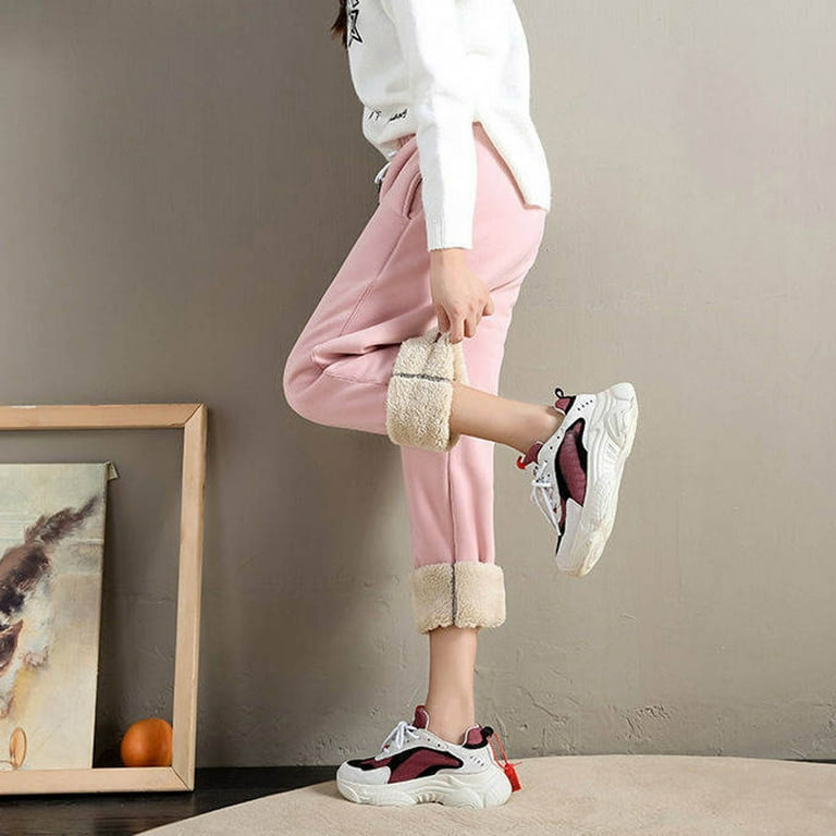Womens Fashion Fall Deals ! BVnarty Casual Pants for Women Comfy Lounge  Casual Solid Color Plus Velvet Elastic Lace-up Sweat Harem Fashion Fall  Winter Long Trousers Pocket Pink XXL 