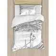 thumbnail image 3 of Venice Duvet Cover Set Queen Size, Rialto Bridge with Gondola Romantic Italian Landmark Inspired Sketchy Cityscape, Decorative 3 Piece Bedding Set with 2 Pillow Shams, Black White, by Ambesonne, 3 of 3