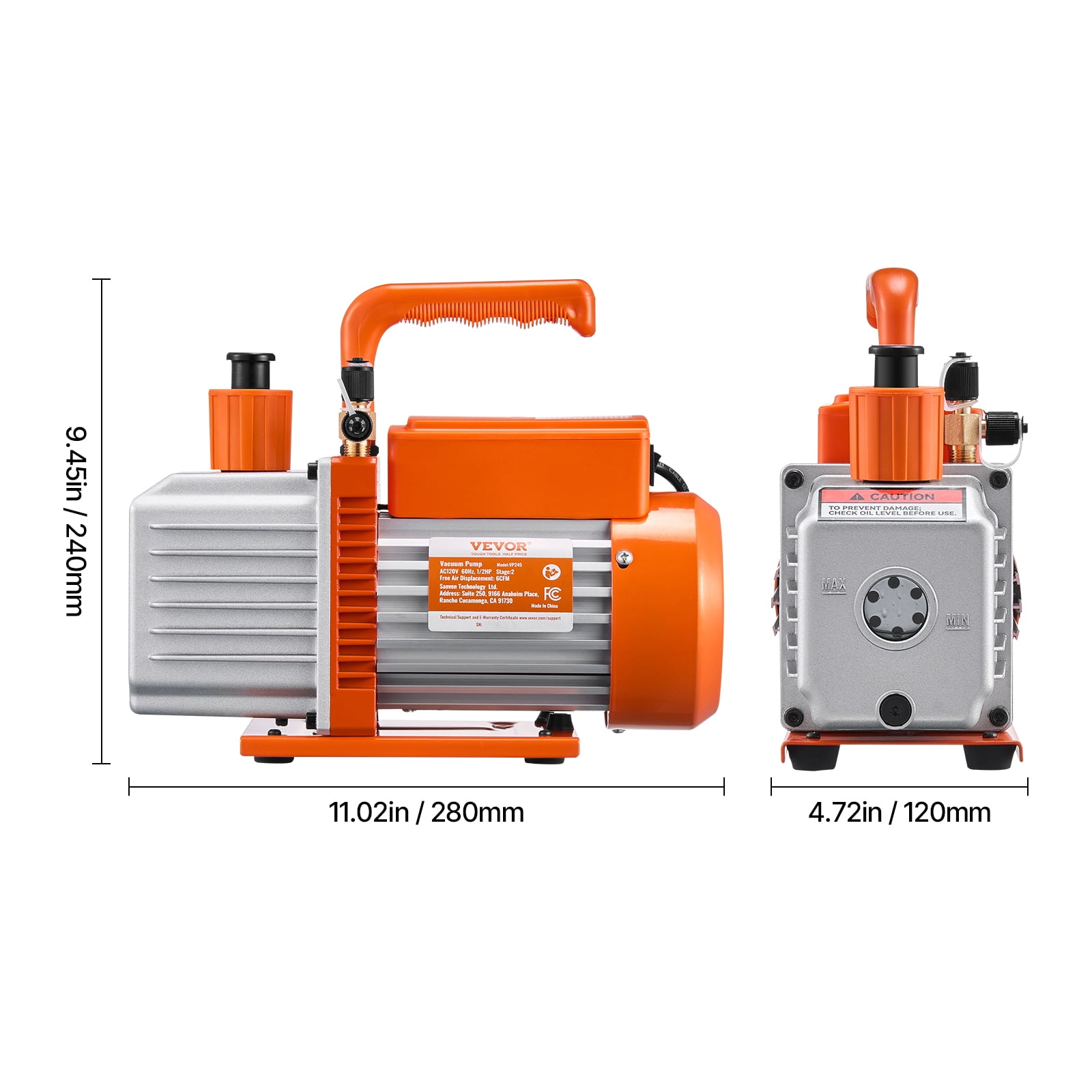 VEVOR Vacuum Pump, 6 CFM, HVAC 2 Stage Rotary Vane Vacuum Pump, for R134a R22 R410a Systems, Auto AC Vacuum Pump Kit with Oil Bottle, for Automotive Air Conditioner Maintenance Resin Degassing