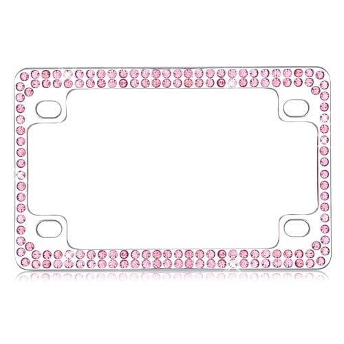 Valor Double Row Chrome Metal Motorcycle Frame With Pink Crystals