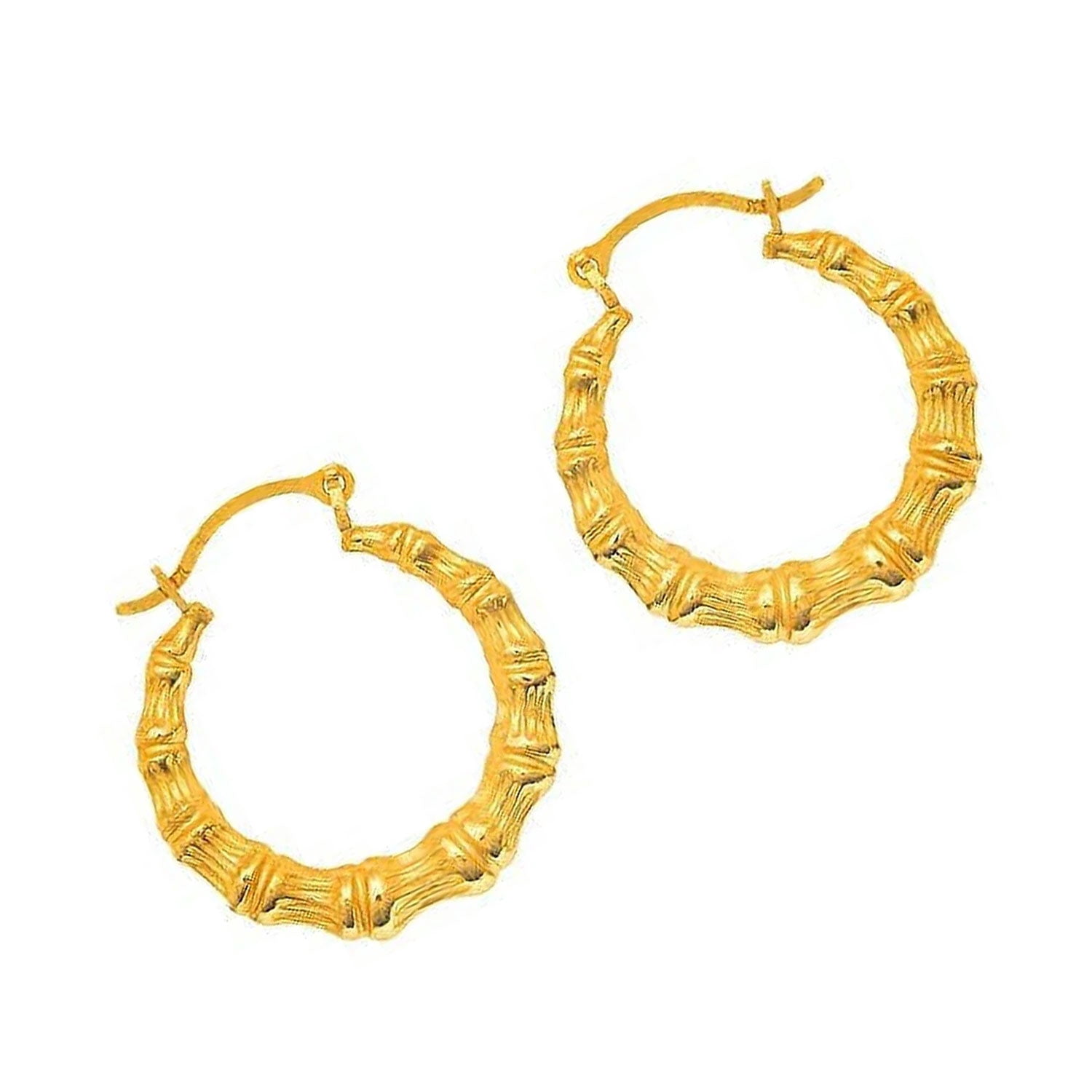 JewelStop 14K Yellow Gold Round Bamboo Hoop Earrings - 18mm