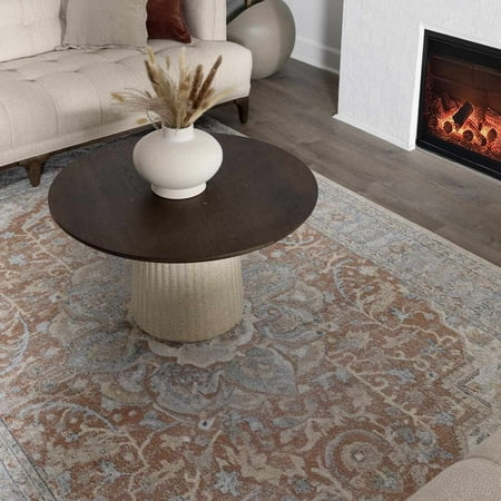 Hauteloom Emke Boho Oriental Medallion Area Rug -Traditional Floral Carpet for Living Room, Bedroom, Dining Room - Machine Washable - Beige, Gray - 2' x 3'