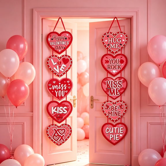AOWNGIOYJRO Valentine Door Hanger 2025 Valentines Decorations Hanging Porch Sign Love Hanging Decor Red Heart Love Door Hanger Heart Shaped Door Decoration For Wedding, Party, Anniversary, Home