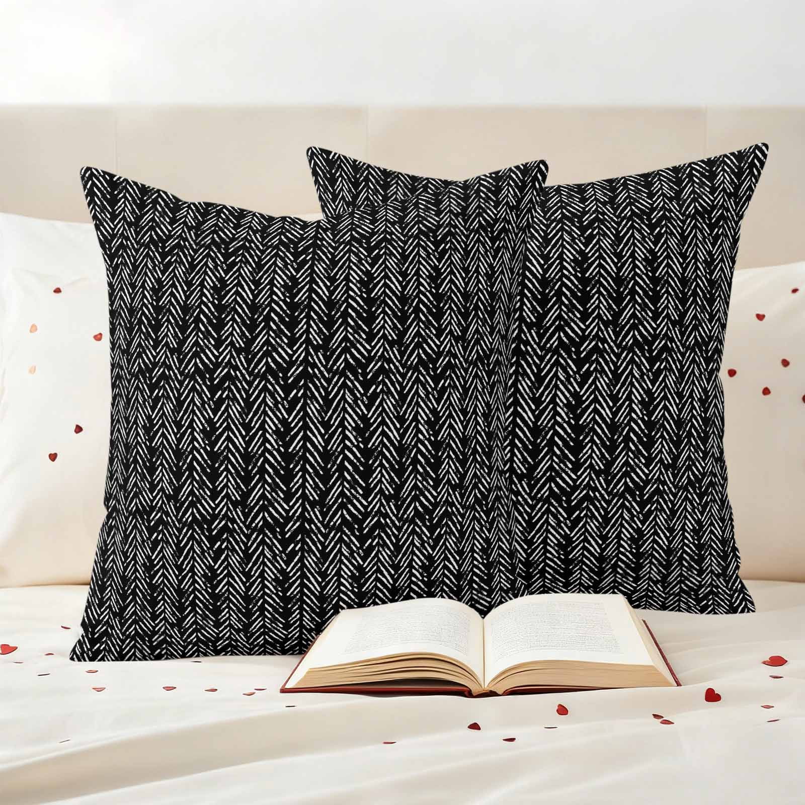 Black White Striped Outdoor Waterproof Pillow Covers, Abstract Modern Art Irregular Stripe Decorative Square Throw Pillowcase Sofa Cushion Sham for Patio/Couch/Chair, 26"x26" 2 Pack