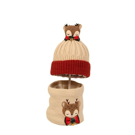 

Ma&Baby Toddler Winter Cute Hat Scarf Set Christmas Elk Baby Knit Beanie Cap and Loop Circle Scarf