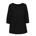 thumbnail image 4 of Usmixi 2023 Summer Cute Tees Summer Shirt for Women Elbow-Length Crewneck Casual Trendy Tops Solid Hollowed Loose Cotton Linen Hem Blouse Black XXL, 4 of 6
