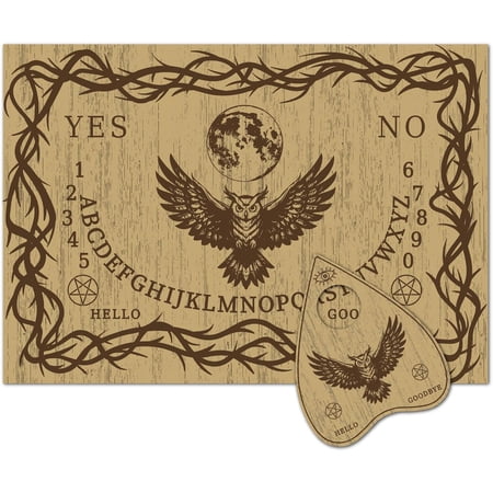 Wood Spirit Board Divination Pendulum Board Wooden Vintage Owl Rectangle Word Heart Talking Hunt Dowsing Metaphysical Message Planchette Tool for Pagan Party Supplies 11.8 x 8.3 Inch
