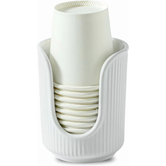 Bathroom Cup Dispenser with Stylish Vertical Stripes - Disposable Mouthwash Cup Holder Holds 3-4oz Paper Cups for Rinsing Cups on Bathroom Vanity Countertops (White)