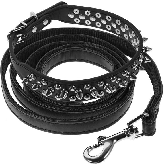 IBASETOY 1 Set of Spiked Collar for Dog Adjustable PU Black Collar for Pet Owners Walking