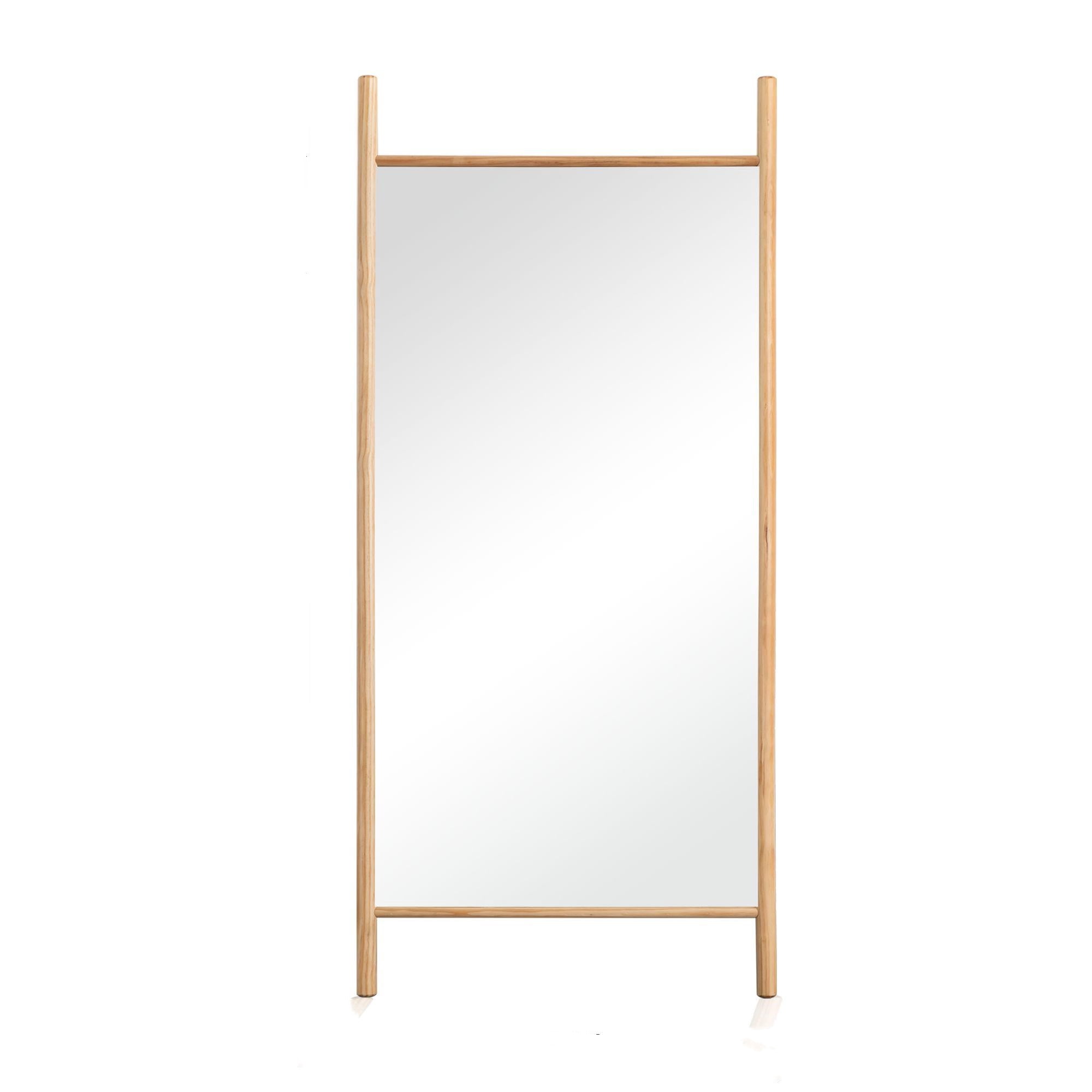 64"x21" Wood Ladder Floor Mirror Full Length Mirror,Natural Color