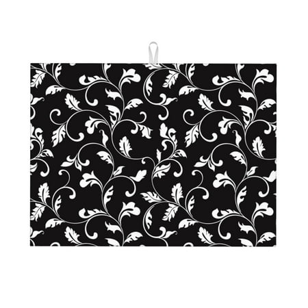 

Dish Drying Mat black white leaves Highly Absorbent Microfiber Drying Mat Kitchen Counter or Sink Drawer Liner 16x18 Kitchen Drying Mat Coffee Mat Kitchen Essentials