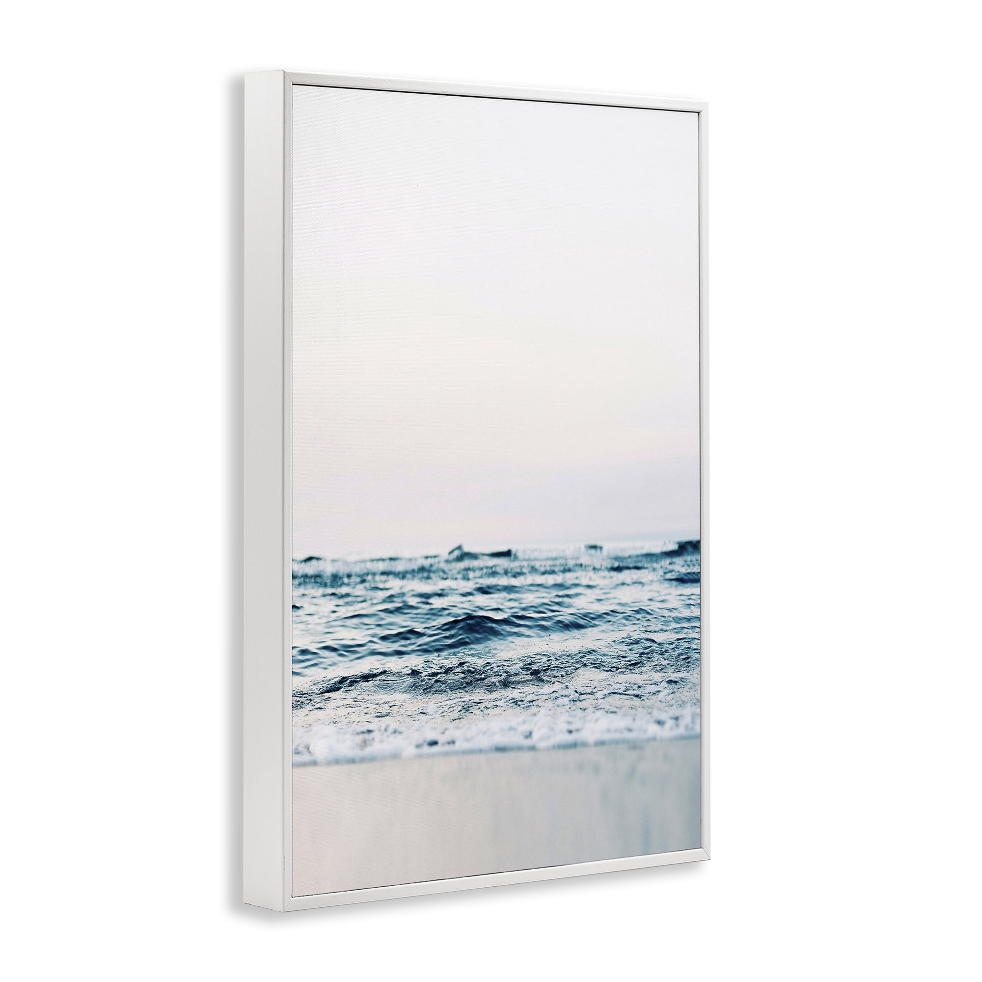 Stupell Industries Subtle Beach Waves Coastal Photography White Framed Art Print Wall Art, 20 x 30