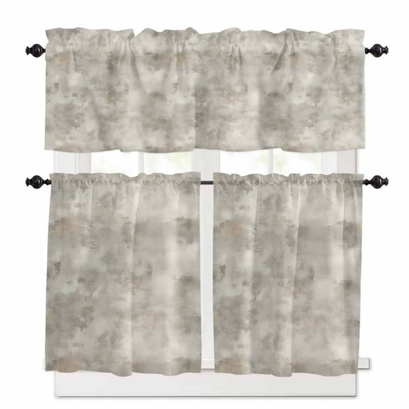 Brown Gray Kitchen Curtains and Valances Set, 3 Piece Kitchen Curtains Set 36 Inch Length, Abstract Modern Street Painting Art Ombre Rod Pocket Curtains Tier Farmhouse Window Curtains