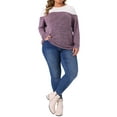 thumbnail image 2 of Agnes Orinda Women's Plus Size Top Color Block Crewneck Long Sleeve Knitted Casual Loose Pullover Blouse 1X Purple, 2 of 6