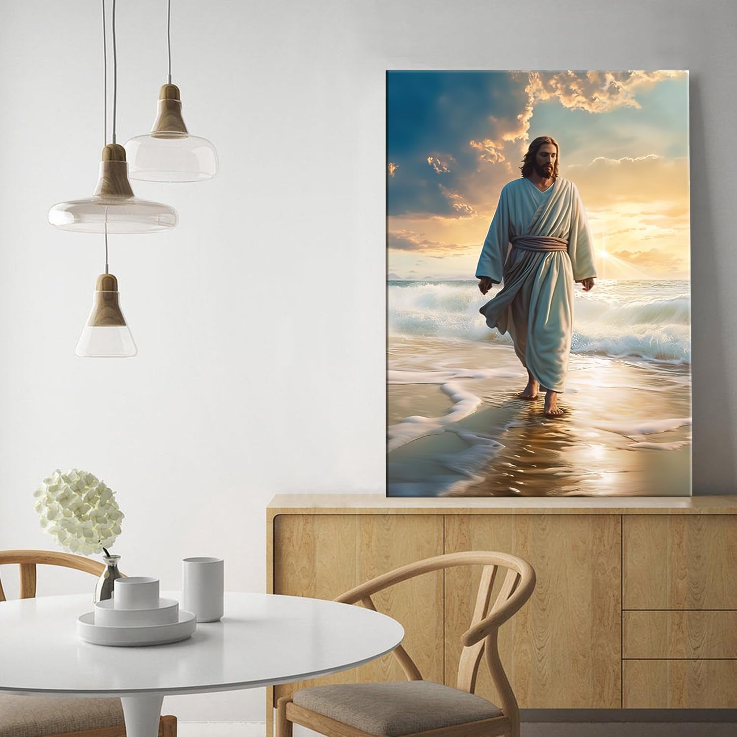 PPHAOSHO Jesus Christ God Jesus Walking the Beach Poster frameless