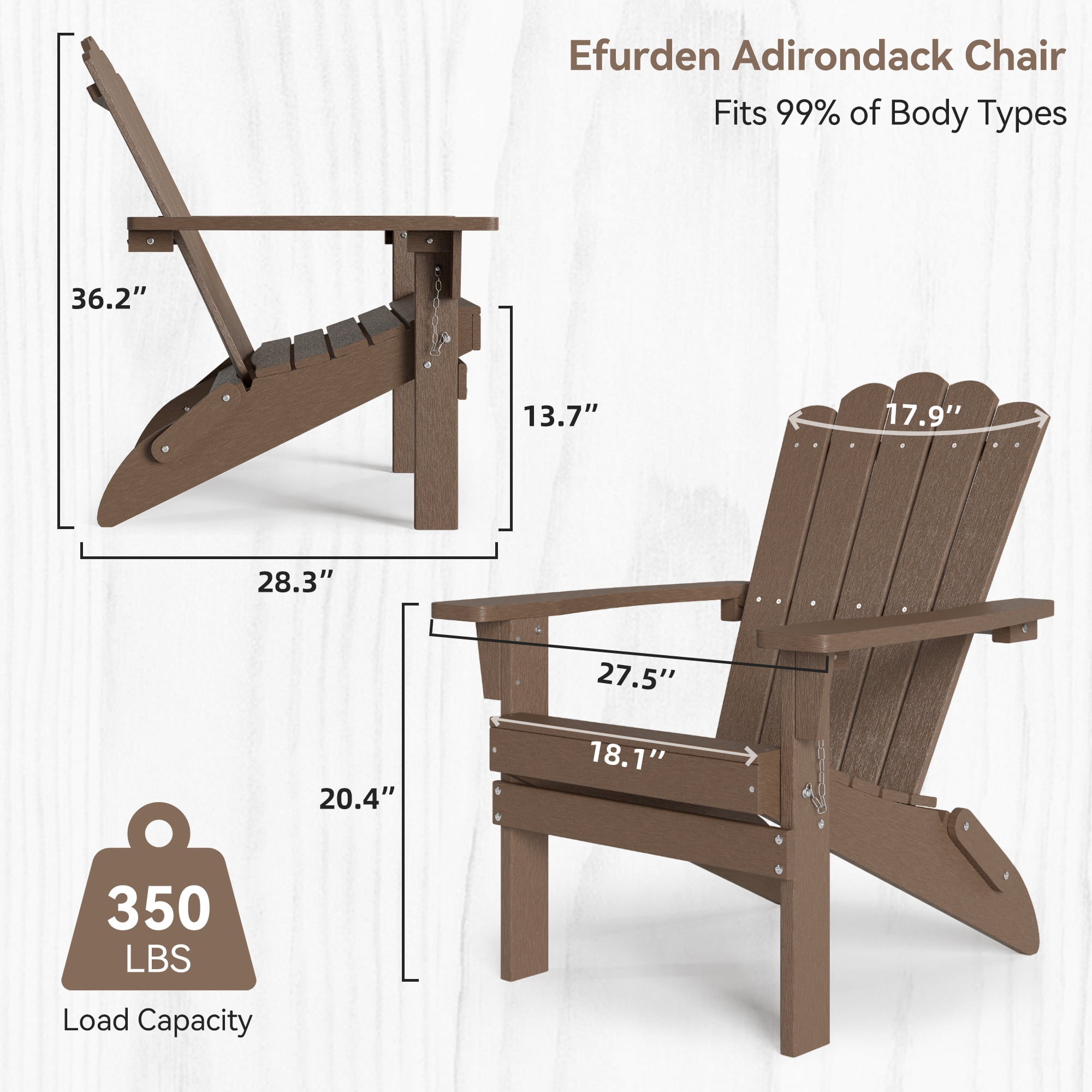 GONICHA HDPE Folding Adirondack Chair, Weather-Resistant ,Suitable for Backyard and Porches, Brown