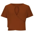 thumbnail image 6 of Hot days, bold styles Olyvenn Women Short Sleeve Deep V Neck Tops Casual Sexy Cut Out Twist Knot Blouse Comfy Solid Shirts Fitted Cotton Tshirt Tee Brown S, 6 of 8