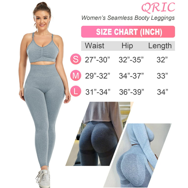 QRIC Womens Seamless Butt Lift Leggings High Waisted Yoga Pants Ribbed Gym  Workout Running Tights 
